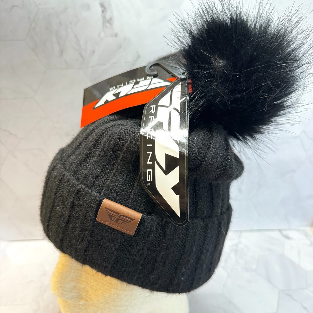 NWT Fly Racing Women’s Snow Pom Beanie Black Lined Snow Sports Skiing Cozy
